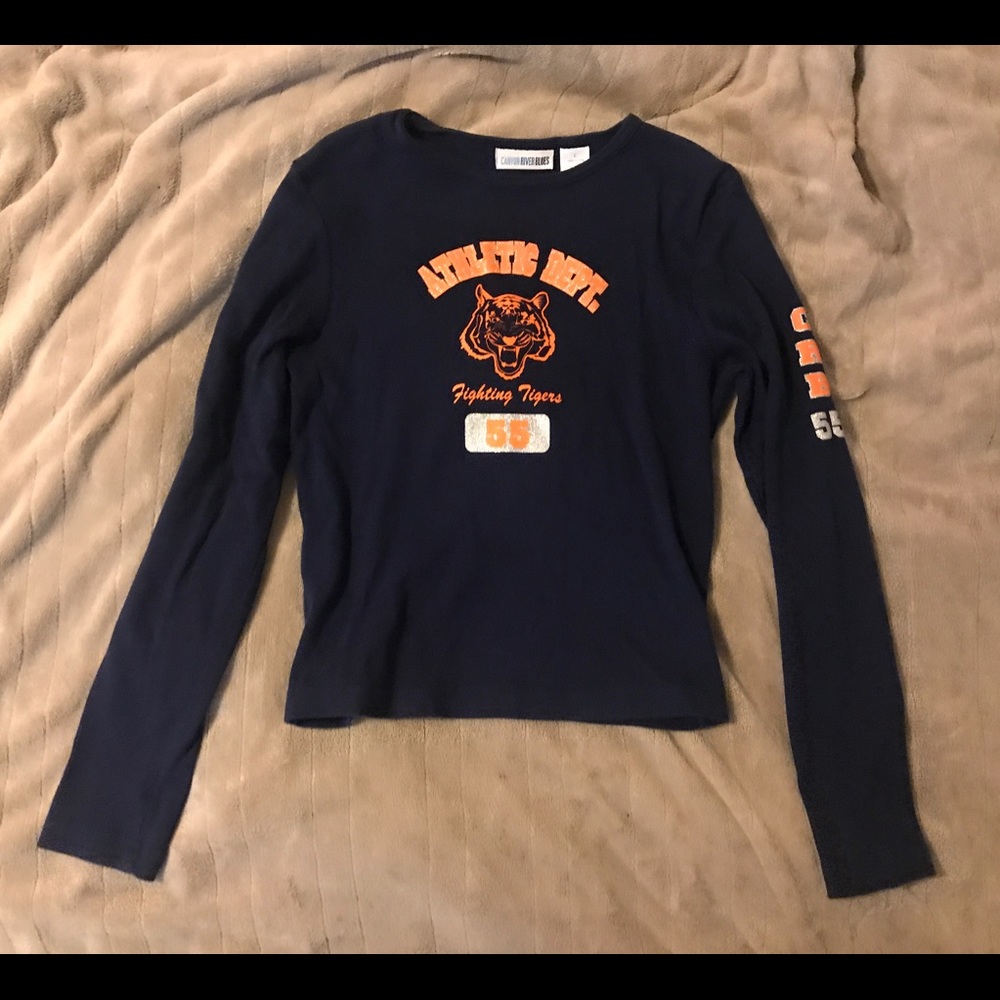 Glitter tiger 90s varsity graphic long sleeve top
